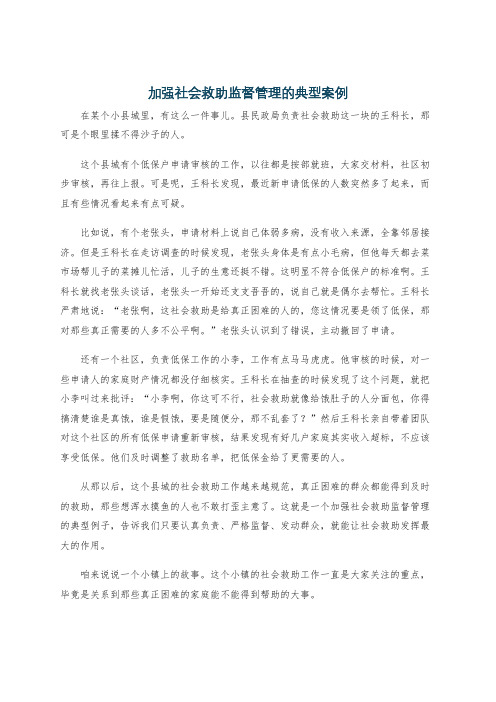 加强社会救助监督管理的典型案例