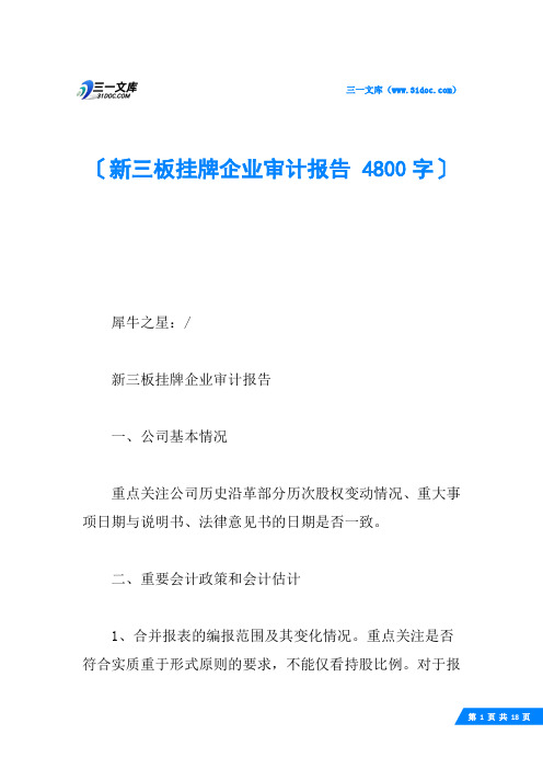 新三板挂牌企业审计报告 4800字