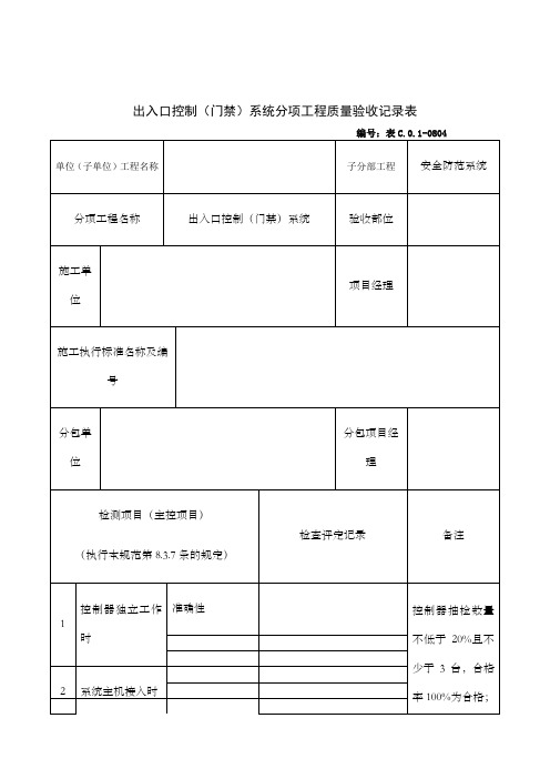 出入口控制门禁系统分项工程质量验收记录表