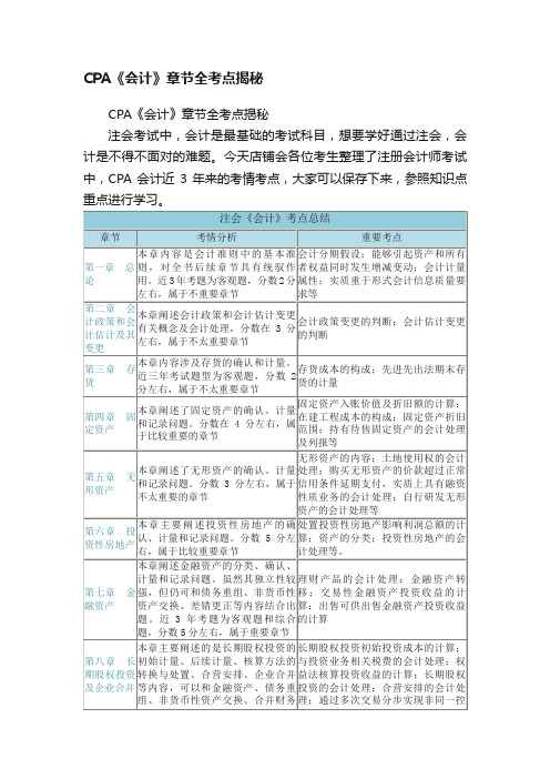 CPA《会计》章节全考点揭秘