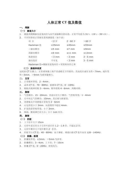 人体正常CT值及数值