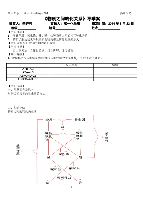 初升高衔接物质之间转化关系导学案