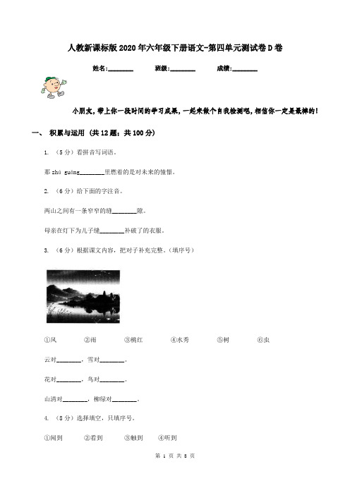 人教新课标版2020年六年级下册语文-第四单元测试卷D卷