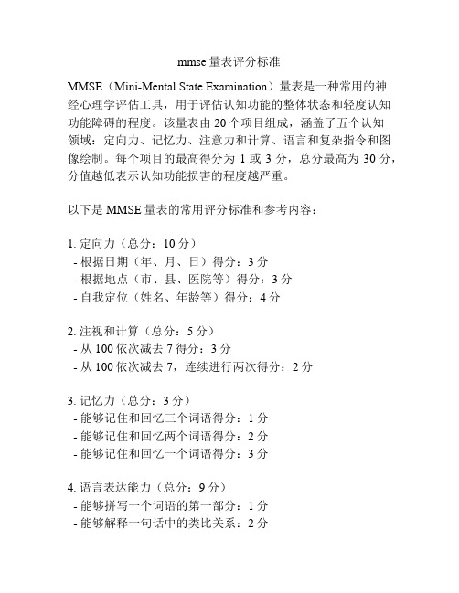 mmse量表评分标准