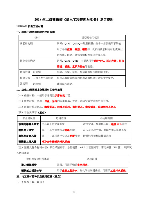 2018二级建造师《机电工程管理与实务》复习资料