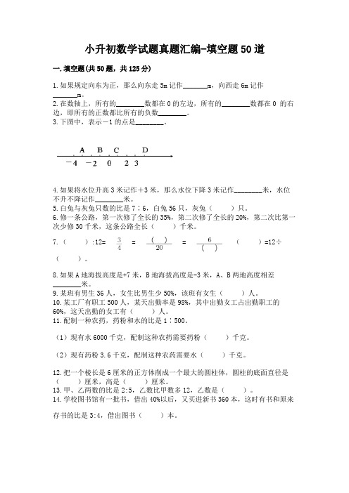 小升初数学试题真题汇编-填空题50道及参考答案【名师推荐】