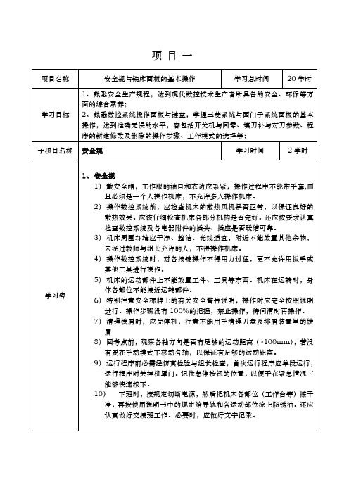 数控铣床的基本操作(三菱、西门子802S系统)