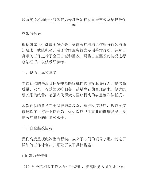 规范医疗机构诊疗服务行为专项整治行动自查整改总结报告优秀