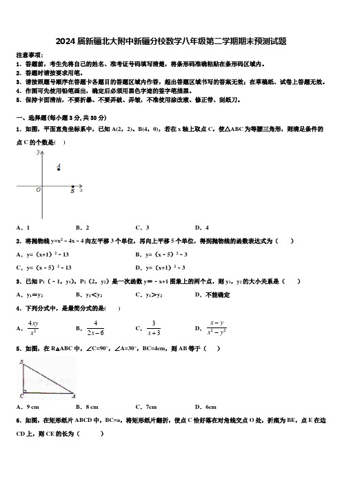 2024届新疆北大附中新疆分校数学八年级第二学期期末预测试题含解析