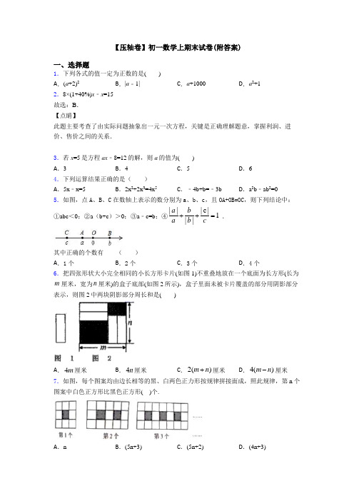 【压轴卷】初一数学上期末试卷(附答案)