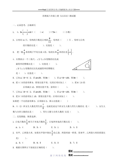 苏教版六年级认识比练习(1)