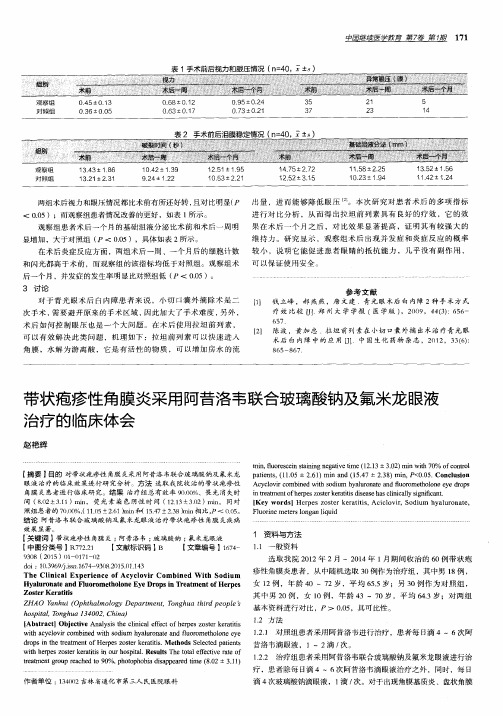 带状疱疹性角膜炎采用阿昔洛韦联合玻璃酸钠及氟米龙眼液治疗的临床体会