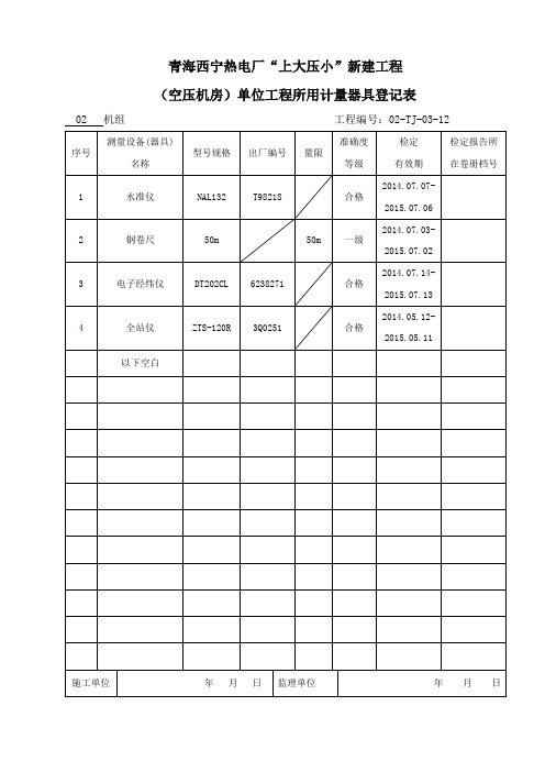 计量器具登记表