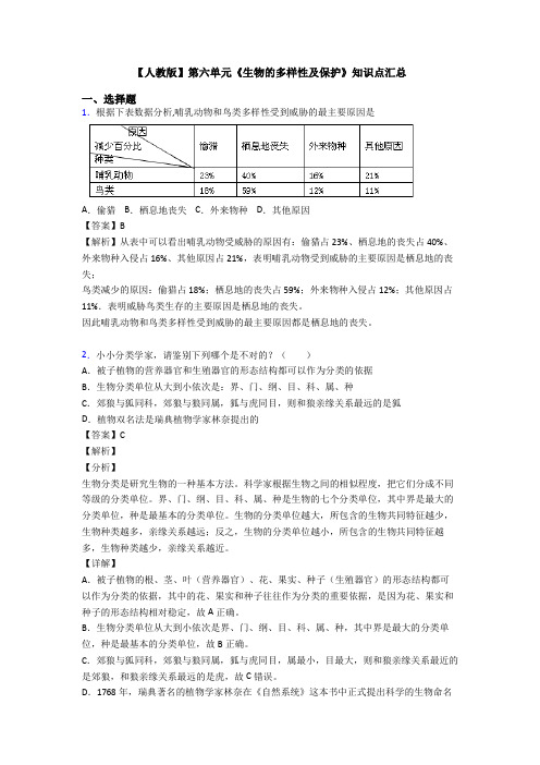 【人教版】第六单元《生物的多样性及保护》知识点汇总