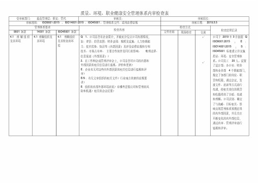 最新ISO9001、ISO14001、ISO45001三体系管理层内审检查记录(带记录)