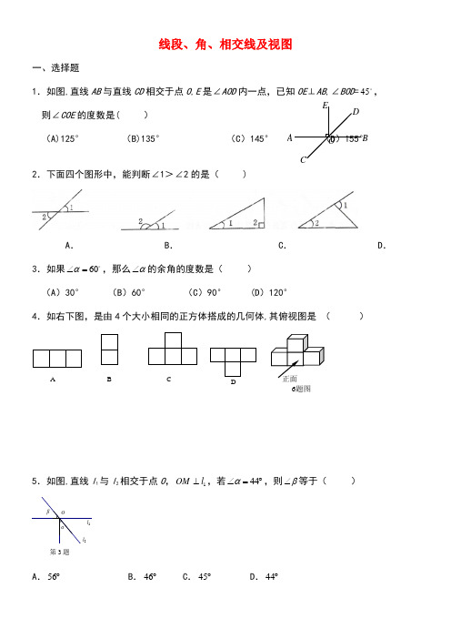 中考数学专题复习训练线段、角、相交线及视图(无答案)