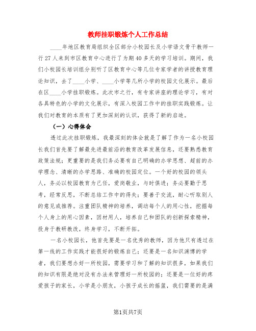 教师挂职锻炼个人工作总结(3篇)