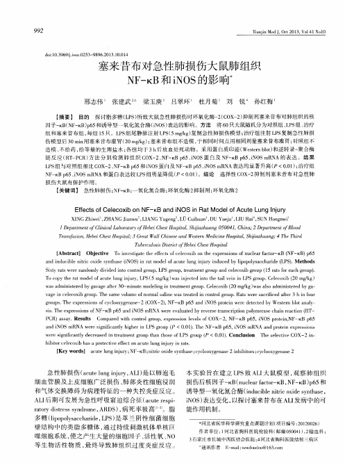 塞来昔布对急性肺损伤大鼠肺组织NF—KB和iNOS的影响