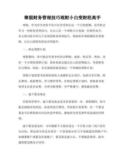 寒假财务管理技巧理财小白变财经高手