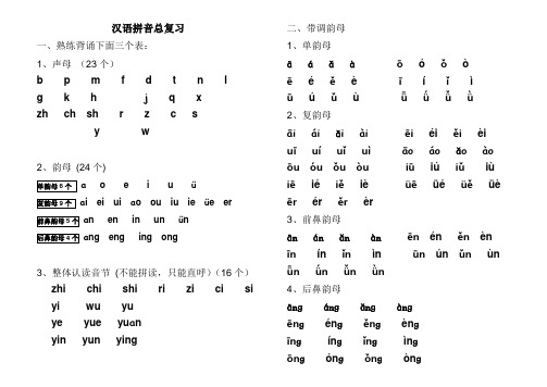 一年级上册语文生字表(一)(二)词语表