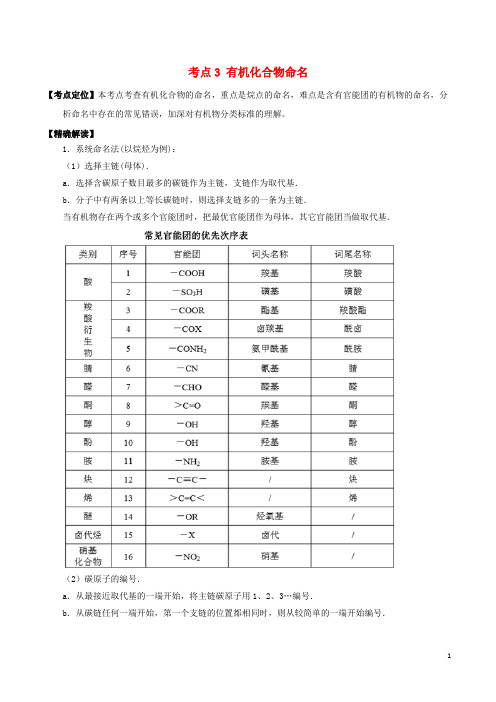 高中化学最易错考点系列考点有机化合物命名新人教选修