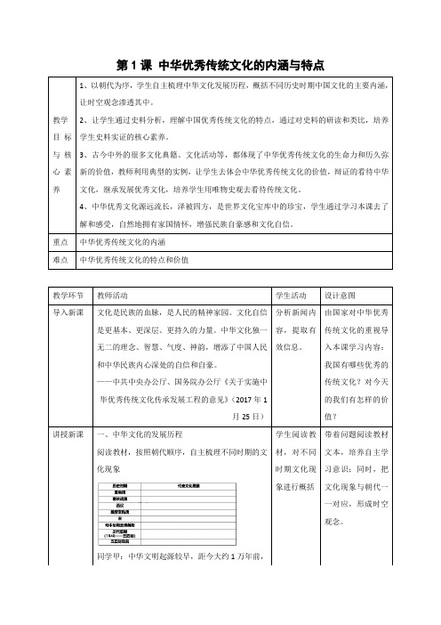 教学设计1：第1课 中华优秀传统文化的内涵与特点