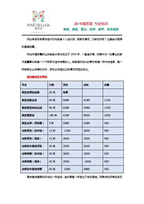 邢台哪家美发培训收费低教学好