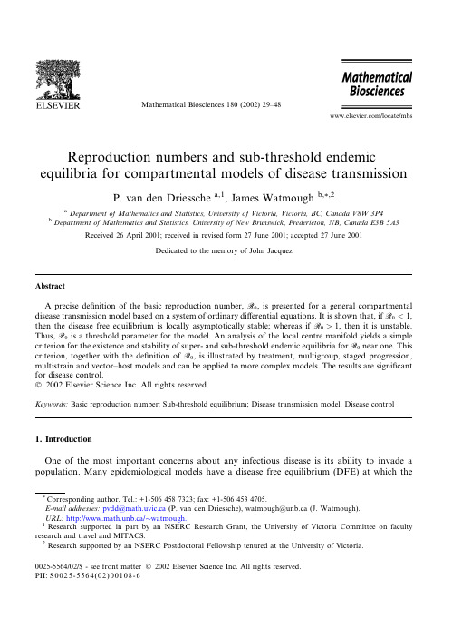 Reproduction  numbers and sub-threshold endemic equilibria for compartmental models of disease trans