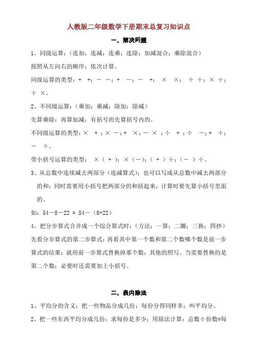 【小学数学】人教版二年级数学下册期末总复习知识点归纳整理