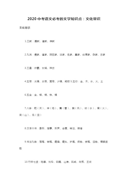 2020中考语文必考的文学知识点：文化常识