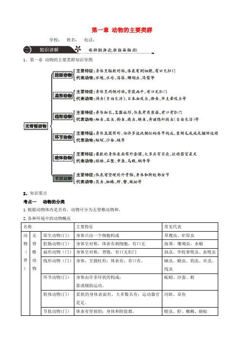 中考生物专题复习第五单元生物圈中的其他生物第一章动物的主要类群