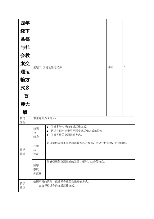 四年级下品德与社会教案交通运输方式多_首师大版