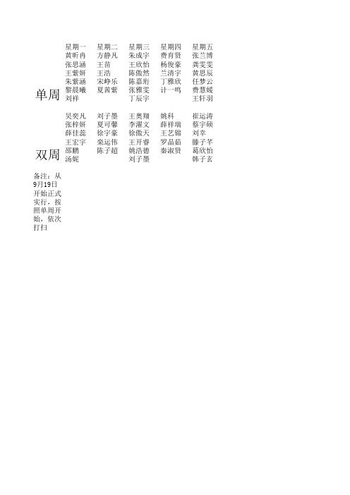 二六班值日表 (1)