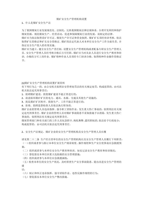 煤矿安全生产管理机构设置安全生产