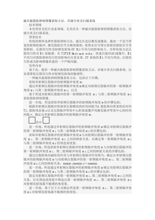 磁共振脂肪抑制图像获取方法、存储介质及扫描系统发明专利
