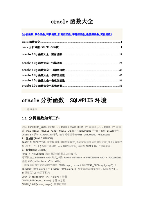 oracle最全函数大全(分析函数-聚合函数-转换函数-日期型函数-字符型函数-数值型函数-其他函数)