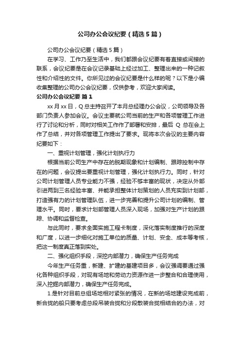 公司办公会议纪要（精选5篇）