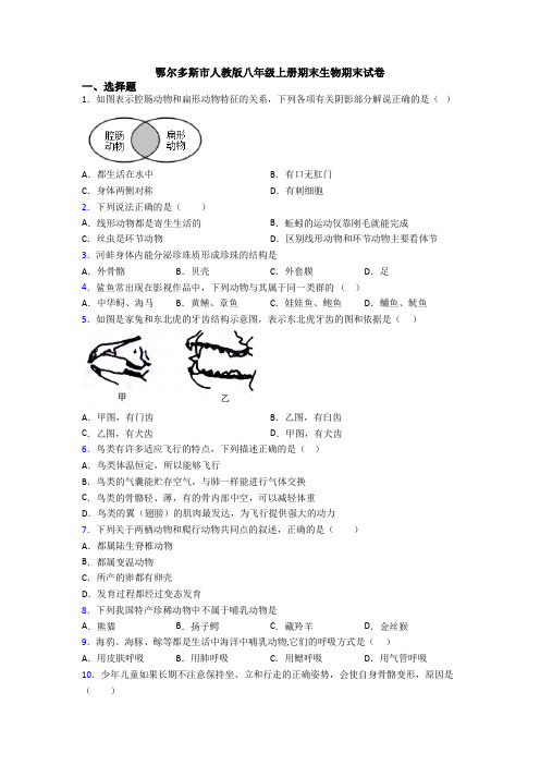 鄂尔多斯市人教版八年级上册期末生物期末试卷