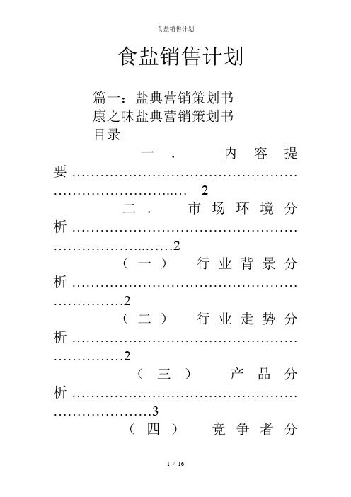 食盐销售计划