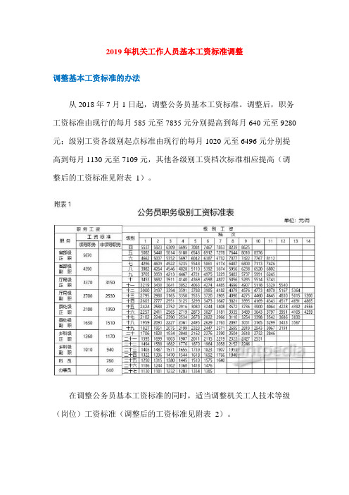 薪级工资对照表2019年