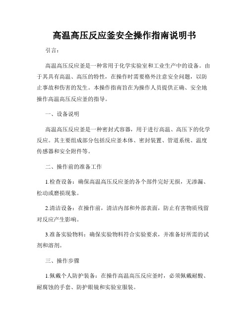 高温高压反应釜安全操作指南说明书