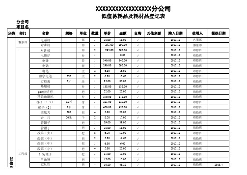 低值易耗品登记表