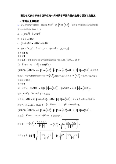 湖北省武汉市部分市级示范高中高考数学平面向量多选题专项练习及答案