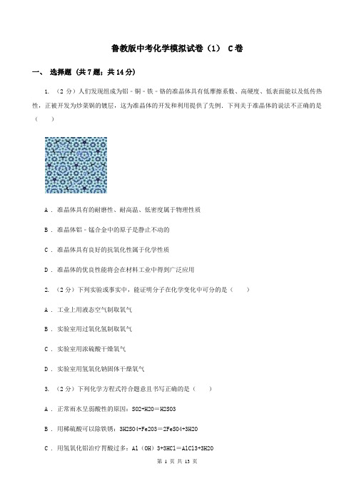 鲁教版中考化学模拟试卷(1) C卷