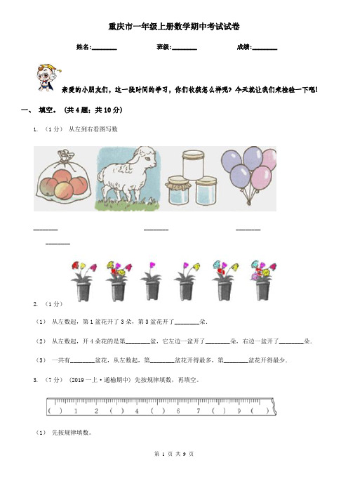 重庆市一年级上册数学期中考试试卷