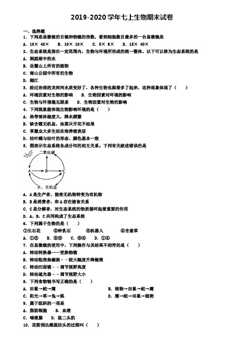 (4份试卷汇总)2019-2020学年衡阳市生物七年级(上)期末达标测试模拟试题