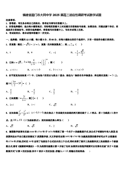 福建省厦门市大同中学2025届高三适应性调研考试数学试题含解析