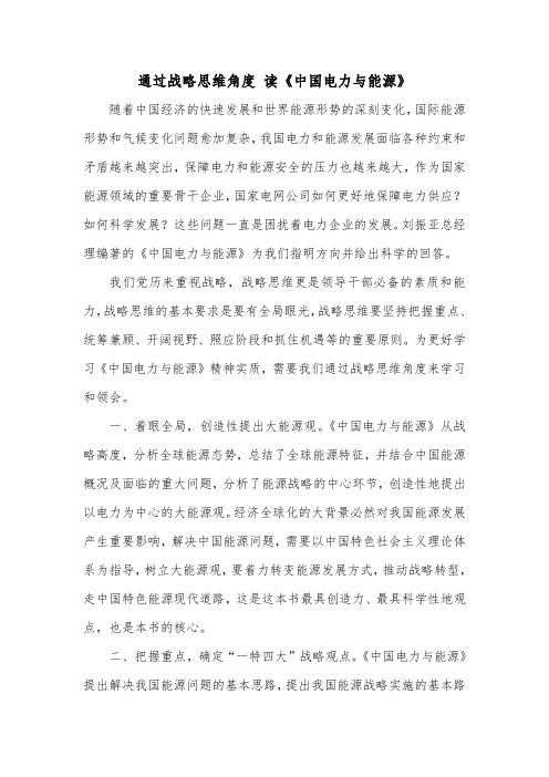 通过战略思维角度   读《中国电力与能源》 学习心得