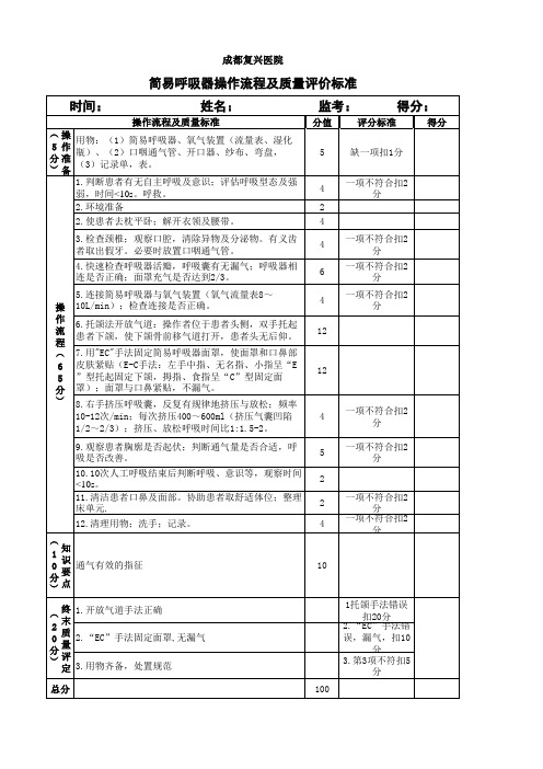 简易呼吸器操作流程及质量标准