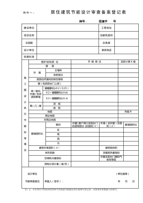 公共居住建筑节能设计审查备案登记表